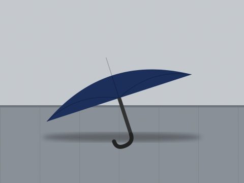 Blue umbrella with hook handle